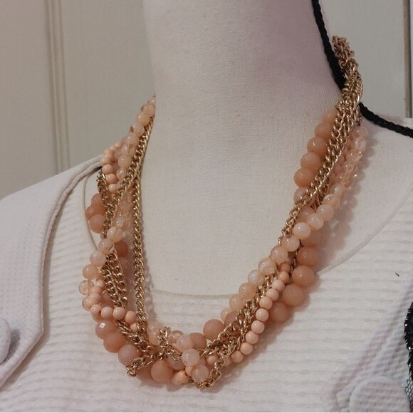 Peaches and Cream Beads Fold Tone Twisted Strands Statement Necklace - Picture 3 of 8